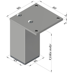 Nábytková noha N 45X45 B, hliník